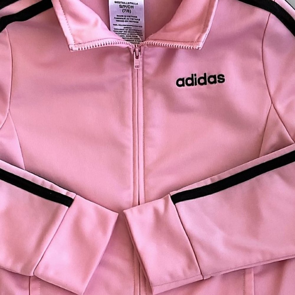 NEW ADIDAS STRIPED TRACK JACKET PINK/BLACK - Picture 5 of 9